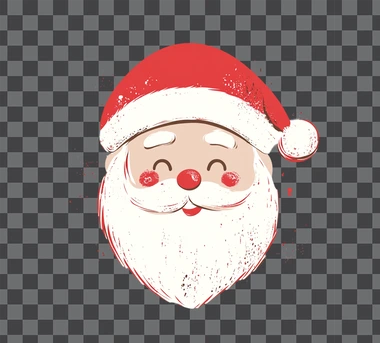 Stenciled illustration of a Santa Claus face, vintage style, simple design, cute and adorable, clip art vector graphic on a white background, Christmas vibe, vintage red color palette, simple design, flat vector graphics.