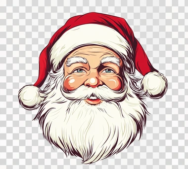 Stenciled illustration of a Santa Claus face, vintage style, simple design, cute and adorable, clip art vector graphic on a white background, Christmas vibe, vintage red color palette, simple design, flat vector graphics.
