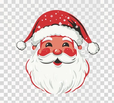 Stenciled illustration of a Santa Claus face, vintage style, simple design, cute and adorable, clip art vector graphic on a white background, Christmas vibe, vintage red color palette, simple design, flat vector graphics.
