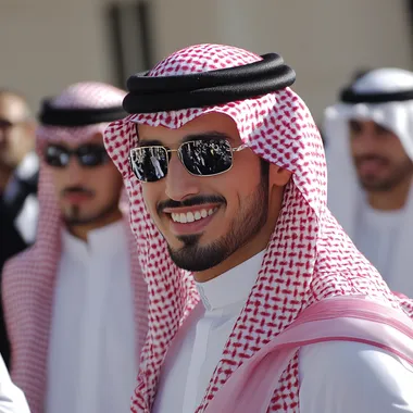 walking the mideast male fashion show very handsome saudi arabian men, buzzcuts, smiling