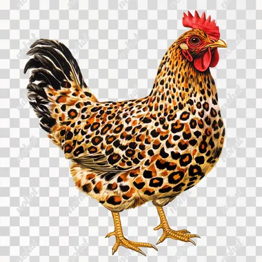 create a mixed media image of a chicken with leopard print, white background, clipart