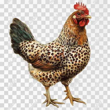 create a mixed media image of a chicken with leopard print, white background, clipart