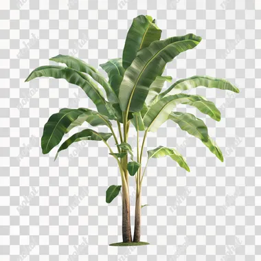 banana tree with leaves in white background 8k
