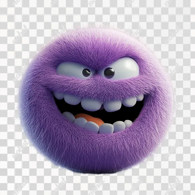 PNG Purple furry ball emoji with a smile for mischievous fun in living rooms