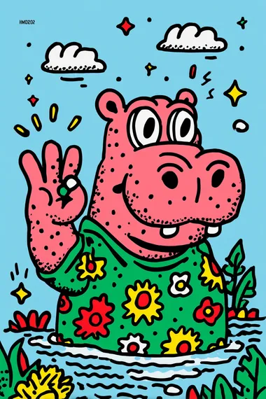 A Hippos with small eyes and thick lips, looking very tired, with half of its body protruding from the left side of the picture. Its left hand is making the "OK" gesture.clean light background,   --exp 80  7166002 rofile 29poq4o
