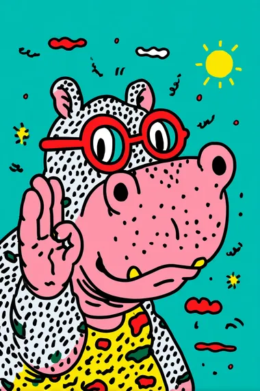 A Hippos with small eyes and thick lips, looking very tired, with half of its body protruding from the left side of the picture. Its left hand is making the "OK" gesture.clean light background,   --exp 80  7166002 rofile 29poq4o