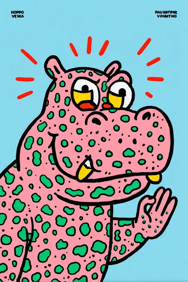 A Hippos with small eyes and thick lips, looking very tired, with half of its body protruding from the left side of the picture. Its left hand is making the "OK" gesture.clean light background,   --exp 80  7166002 rofile 29poq4o
