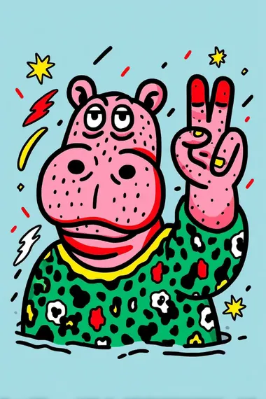 A Hippos with small eyes and thick lips, looking very tired, with half of its body protruding from the left side of the picture. Its left hand is making the "OK" gesture.clean light background,   --exp 80  7166002 rofile 29poq4o