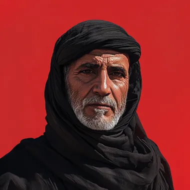 a very anrogant arab man looking smug solid red background