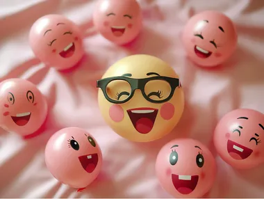 maak een vrolijke illustratie voor verjaardagskaart collage van feest emojis vuur, hart, feest emoji
