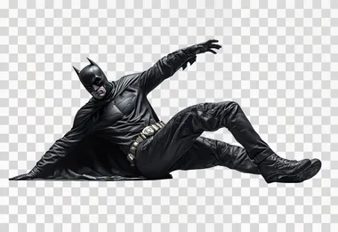 batman sliding while standing on his feet, isolated on white, photorealistic