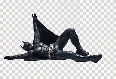batman sliding while standing on his feet, isolated on white, photorealistic