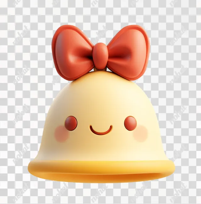 Charming 3D Cartoon Bell Icon with Bow in Pixar Style