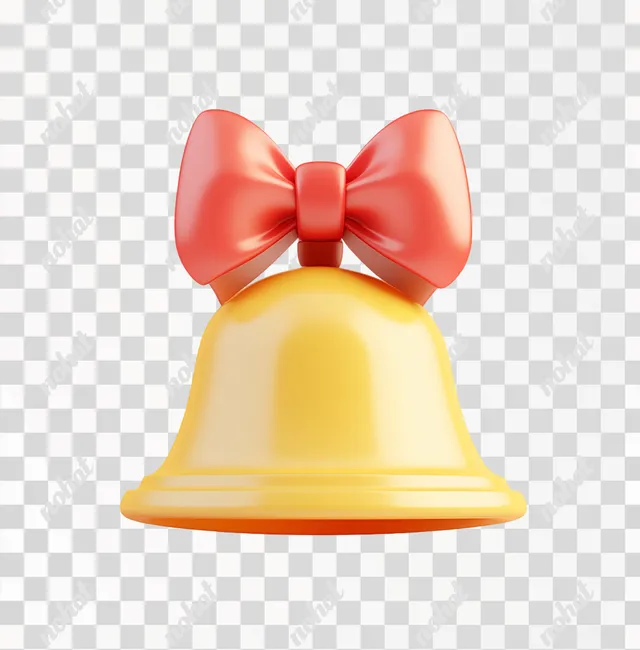 Charming 3D Cartoon Bell Icon with Bow in Playful Pixar Style