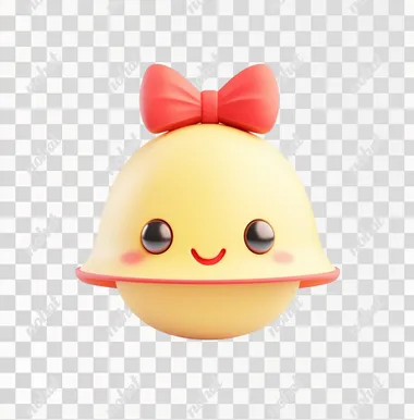 3D cartoon, a cute bell icon with a bow on it, against a white background, with soft light yellow and red colors, in the style of Pixar.