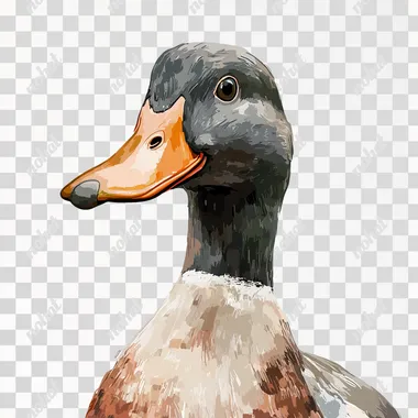 a realistic illustration of a farmyard duck, head and shoulder shot, in the style of quentin Blake, transparent background