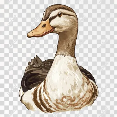 a realistic illustration of a farmyard duck, head and shoulder shot, in the style of quentin Blake, transparent background
