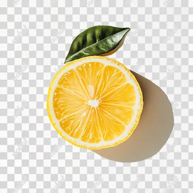photography of a lemon with a leaf on top, white background  --s 250