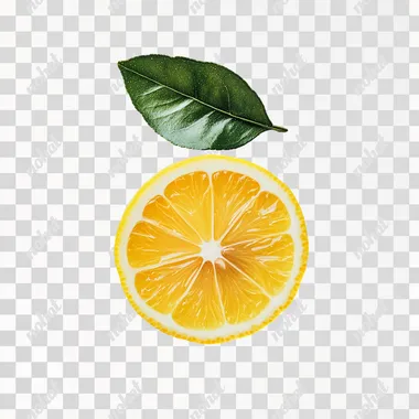 photography of a lemon with a leaf on top, white background  --s 250