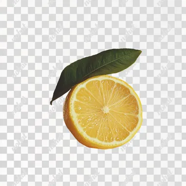photography of a lemon with a leaf on top, white background  --s 250