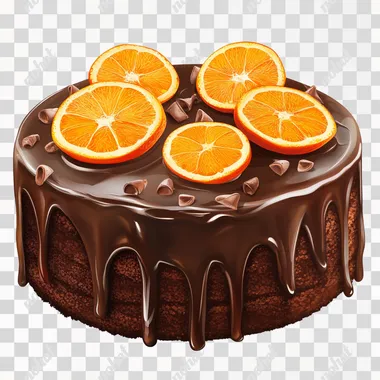 clipart, Chocolate cake with orange , realistic style, white background