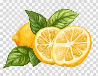 A lemon isolated on a white background, in a simple style, with a transparent PNG. Stock photo.
