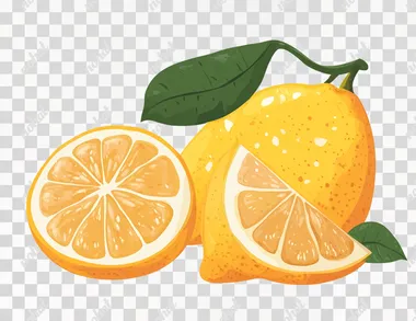 A lemon isolated on a white background, in a simple style, with a transparent PNG. Stock photo.