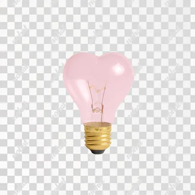 A heart-shaped light bulb glowing pink. White background   --raw rofile t1cca81