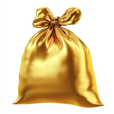 sack golden matte color, white background, 3D image, icon, disney pixar illustration, game design, grotesk graphik  --s 10