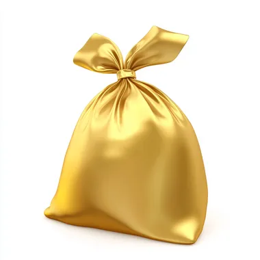 sack golden matte color, white background, 3D image, icon, disney pixar illustration, game design, grotesk graphik  --s 10