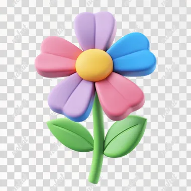 3D icon of a cute flower, in vivid color, simple shapes , as if made of clay material, white background