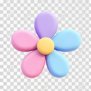 3D icon of a cute flower, in vivid color, simple shapes , as if made of clay material, white background