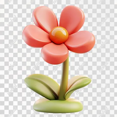 3D icon of a cute flower, in vivid color, simple shapes , as if made of clay material, white background