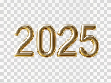 minimalist-style white background, 3D gold tone number "2025" is displayed.
