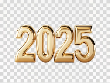 minimalist-style white background, 3D gold tone number "2025" is displayed.