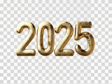 minimalist-style white background, 3D gold tone number "2025" is displayed.