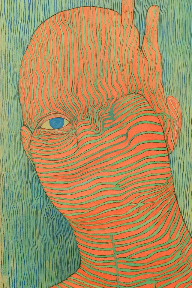 Person with Sliced Face Art in Creative Patterns and Vivid Colors