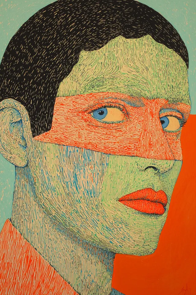 Man with Bandaged Face in Creative Pattern and Vivid Colors, Urban Art