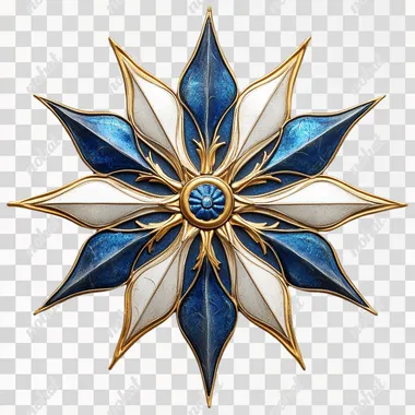 art deco christmas star blue and gold on a white background  --s 250