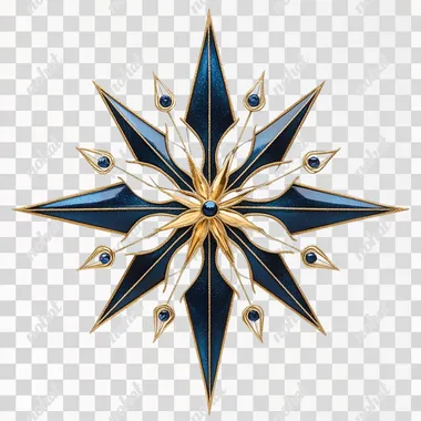 art deco christmas star blue and gold on a white background  --s 250