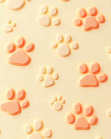 Vertical Instagram background, soft pastel palette: light yellow (#F9E5B1), cream (#FFF8ED), soft orange (#FBDCA4). Minimalistic cartoon-style cat silhouettes and subtle cat ears integrated into the design. Embossed paw prints, playful but clean aesthetic, no text, smooth texture