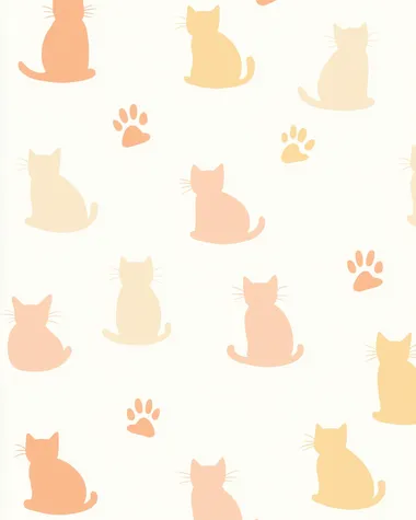 Vertical Instagram background, soft pastel palette: light yellow (#F9E5B1), cream (#FFF8ED), soft orange (#FBDCA4). Minimalistic cartoon-style cat silhouettes and subtle cat ears integrated into the design. Embossed paw prints, playful but clean aesthetic, no text, smooth texture