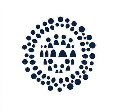Place against a spiral image A vector icon depicting people and interconnected nodes in navy blue on a white background, representing the network effect of social media marketing. The design is simple yet powerful, with clean lines and bold shapes. It symbolizes connectedness and community building through digital networks. This logo would be suitable for online marketing materials or branding materials related to website promotion. Vector graphics can convey depth and realism while maintaining simplicity and clarity.