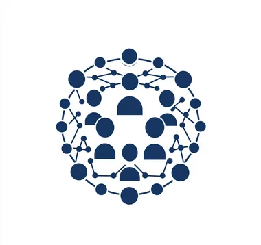 Place against a spiral image A vector icon depicting people and interconnected nodes in navy blue on a white background, representing the network effect of social media marketing. The design is simple yet powerful, with clean lines and bold shapes. It symbolizes connectedness and community building through digital networks. This logo would be suitable for online marketing materials or branding materials related to website promotion. Vector graphics can convey depth and realism while maintaining simplicity and clarity.