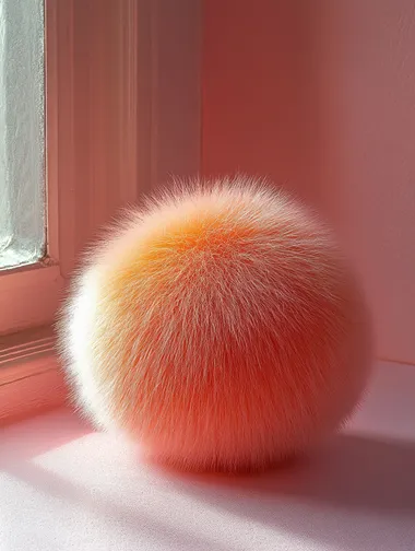 A fluffy orange, cute and soft, against a solid color background, captured through professional product photography with soft lighting, high resolution, and high detail. The minimalist studio shot showcases the natural pastel colors in a creative, trending style suitable for Instagram  --s 500