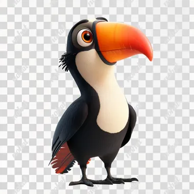 joyful tucan , pixar style, photorealistic, isolated on white