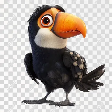 joyful tucan , pixar style, photorealistic, isolated on white