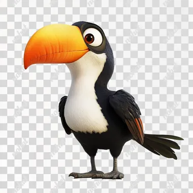 joyful tucan , pixar style, photorealistic, isolated on white