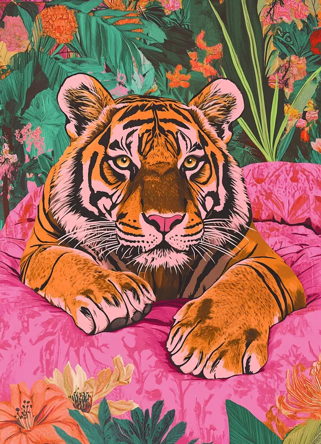 Whimsical Tiger Dreaming: A Pop Art Jungle Fantasy