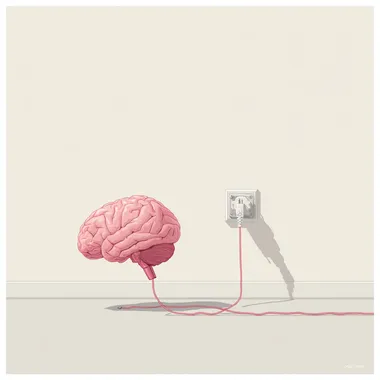 A brain connected to an electric plug, a simple vector illustration with a white background, in the style of John Holcroft for The New Yorker, minimalist in style, with flat colors and no shadows.  --s 250